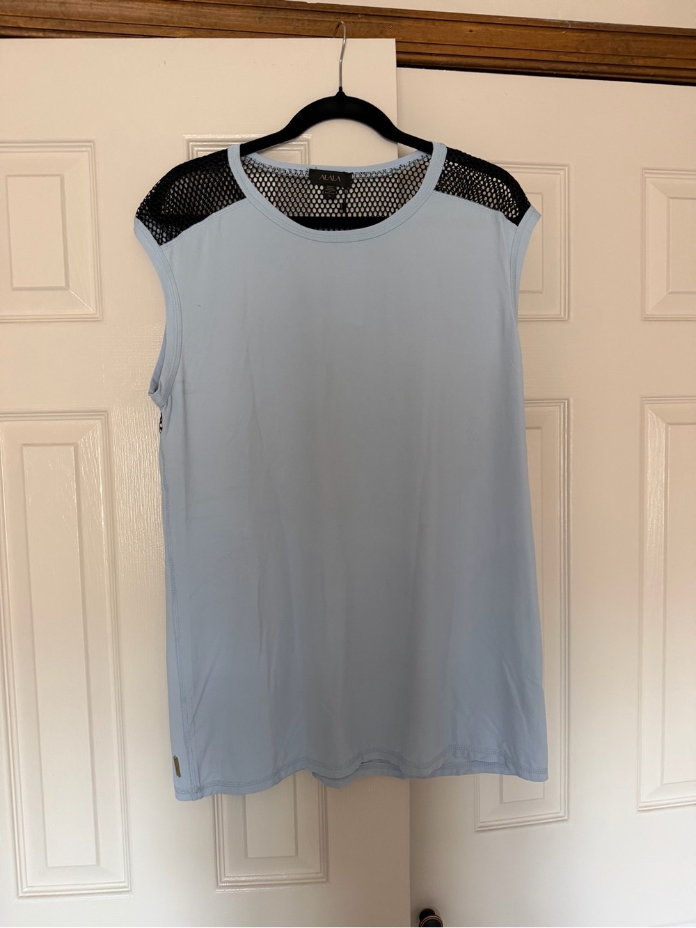Alala Pale Blue Sleeveless Workout Tank with Black Mesh Yoke- NWT Size XL
